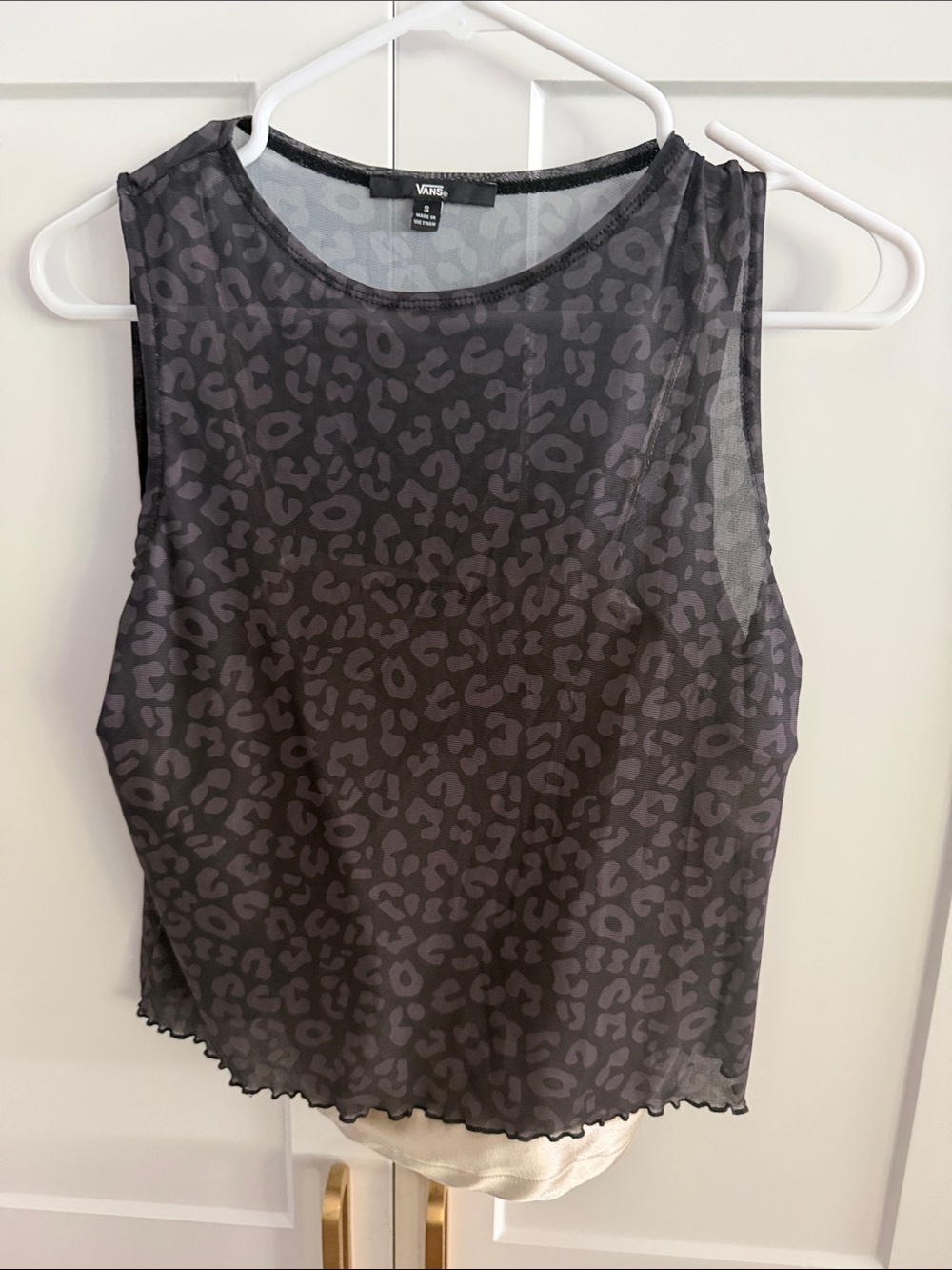 Vans Women's Black Leopard-Print Mesh Tank Size Small